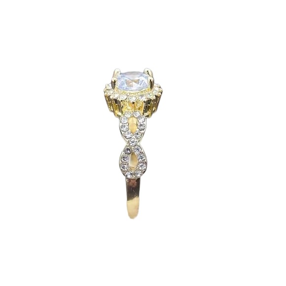 Round Cubic Zirconia with Diamond Accented Gold Ring - Picture 9 of 10